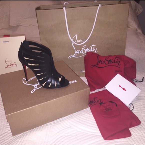 Christian Louboutin Shoes - Christian Louboutin Black Gladiator leather suede bootie button heels